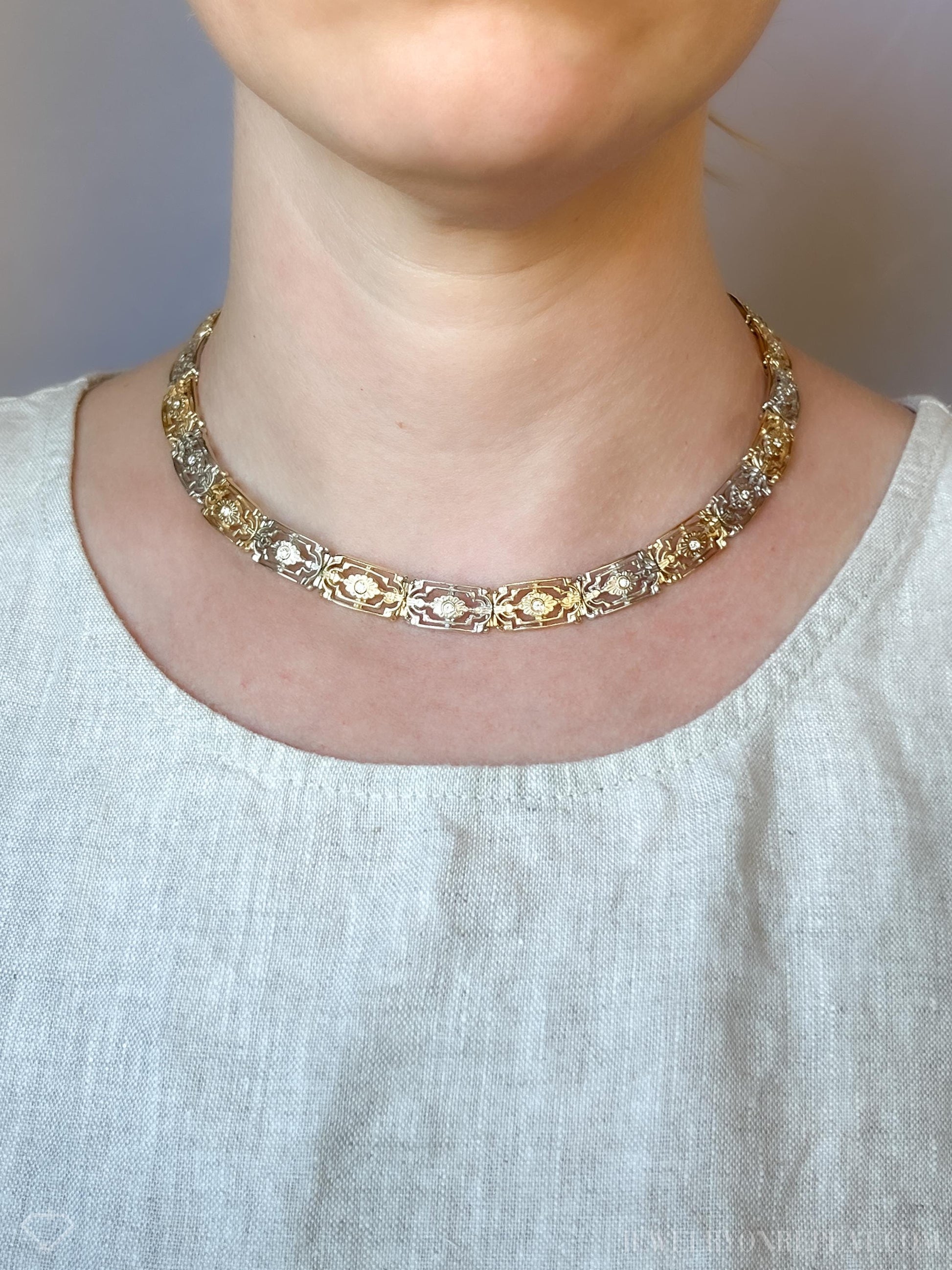 Vintage Gold Floral Diamond Necklace in 14k Gold