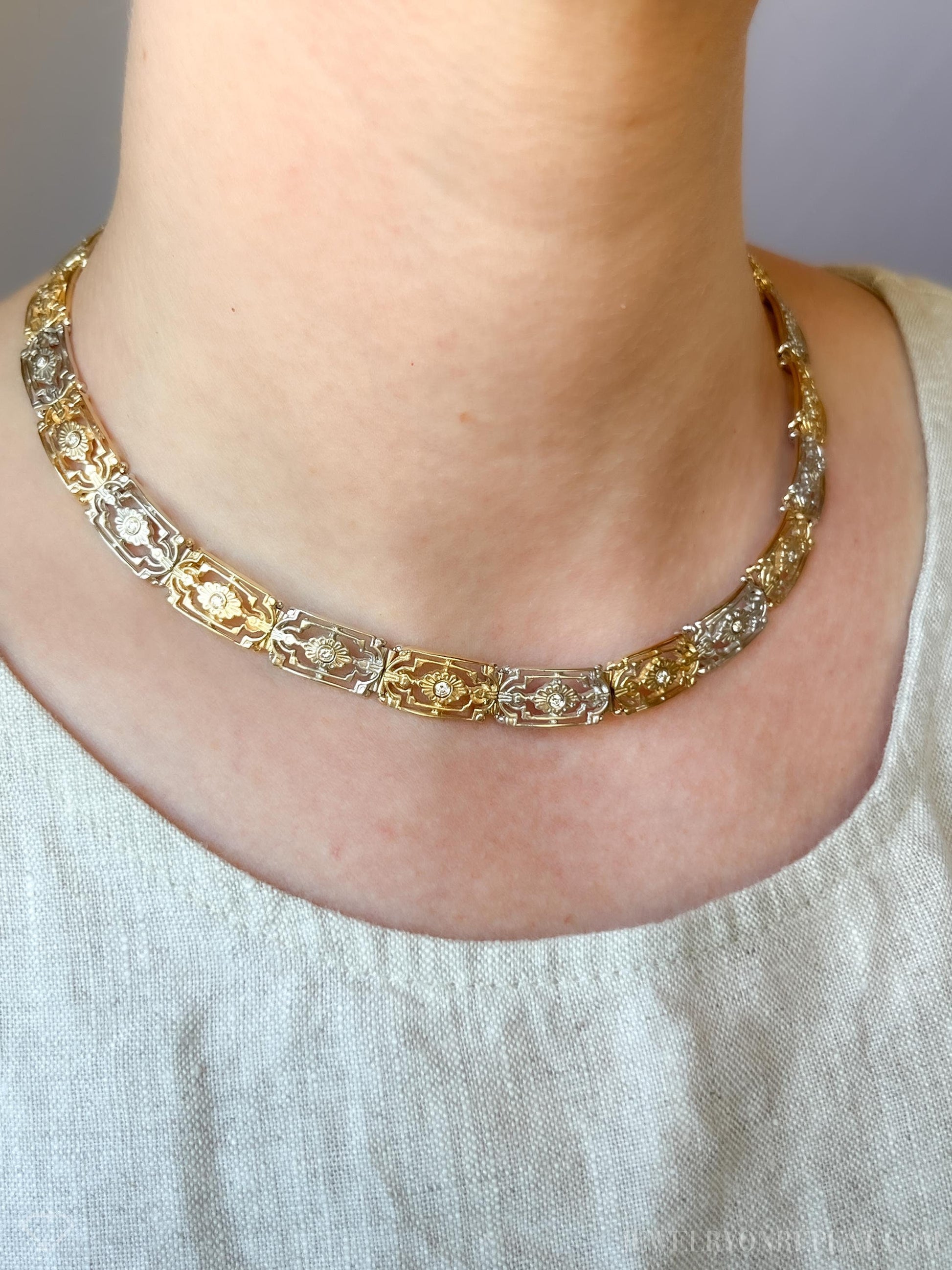 Vintage Gold Floral Diamond Necklace in 14k Gold