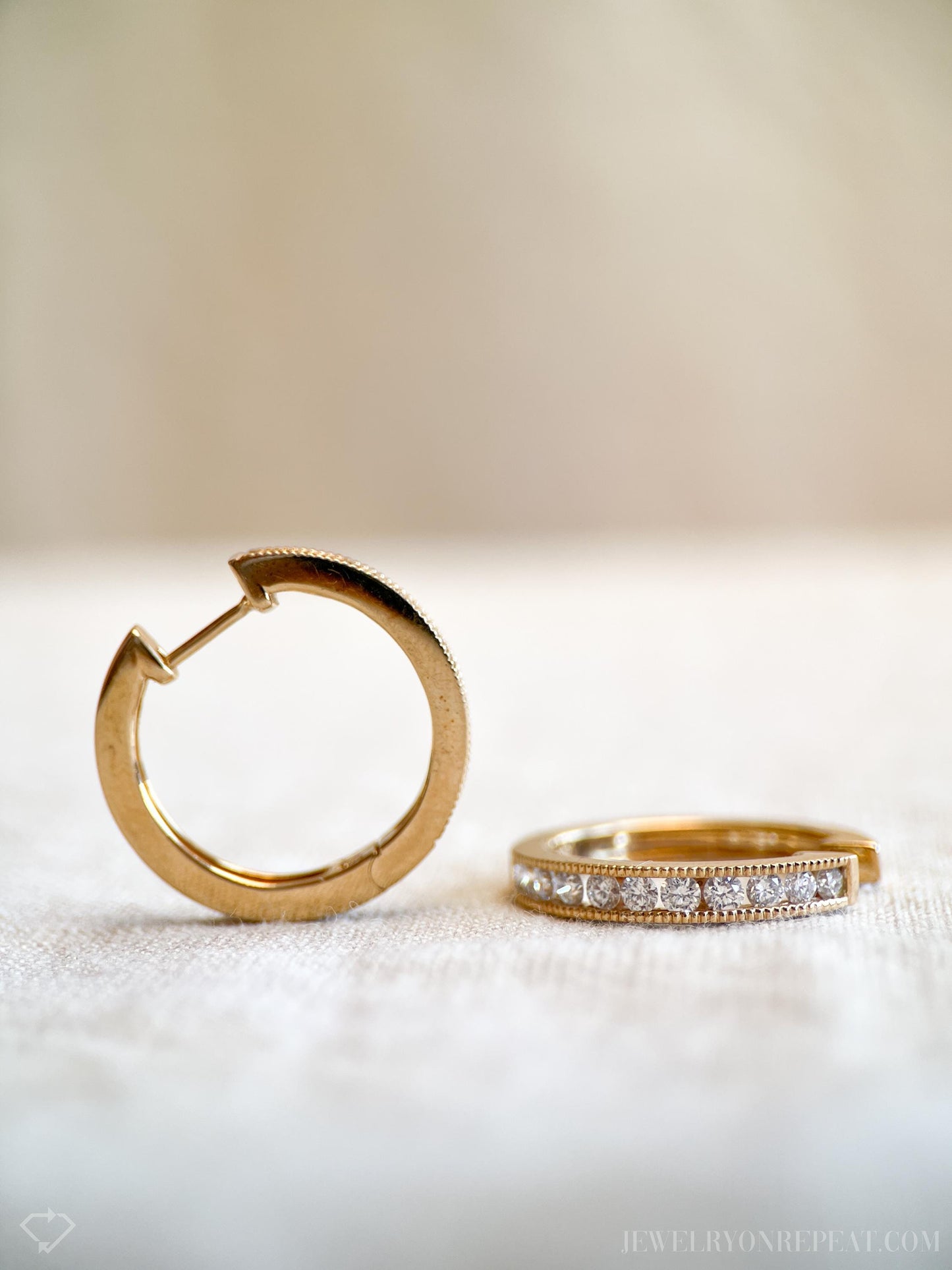 Vintage Diamond Hoop Earrings in 14k Gold