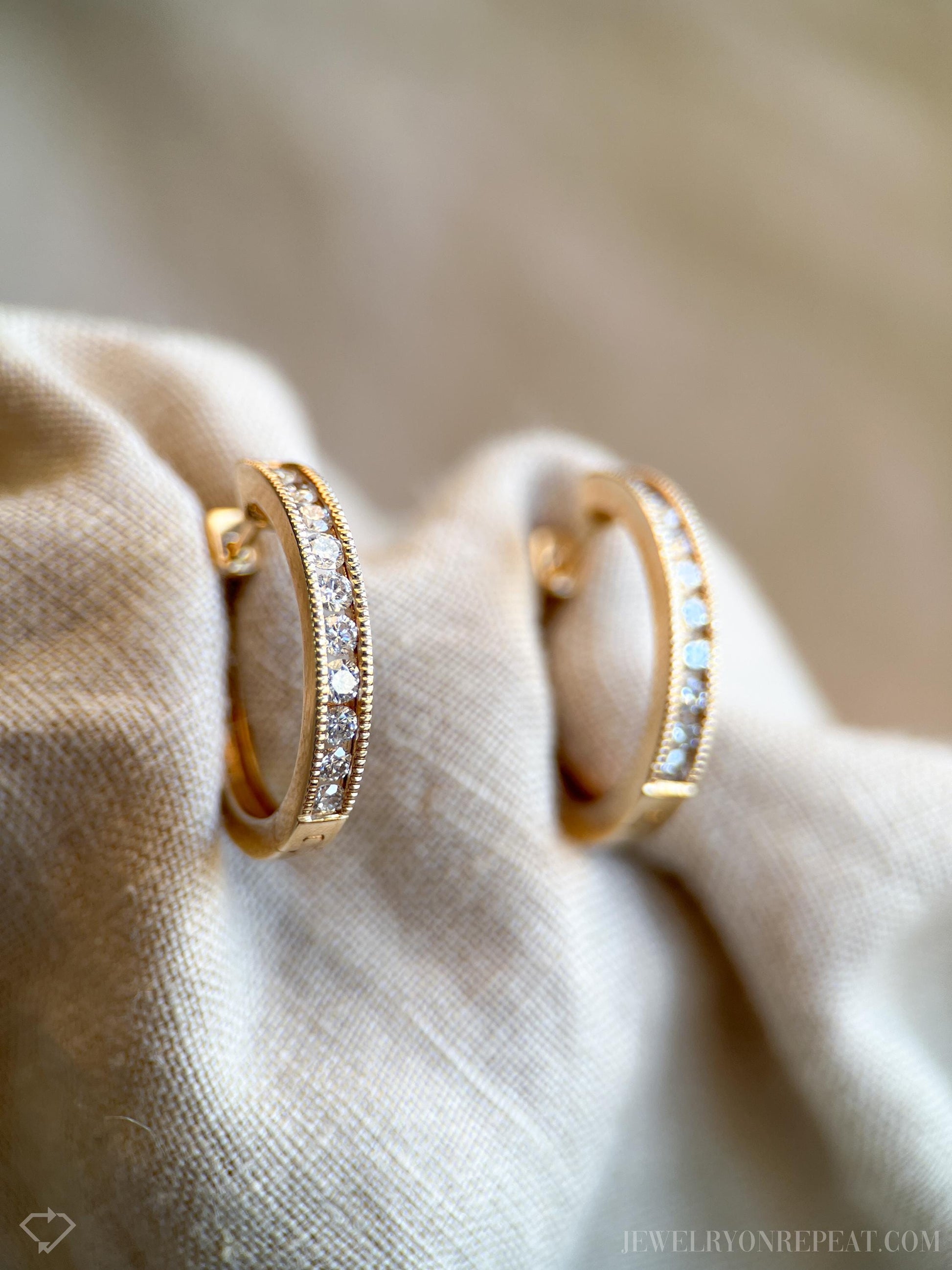 Vintage Diamond Hoop Earrings in 14k Gold