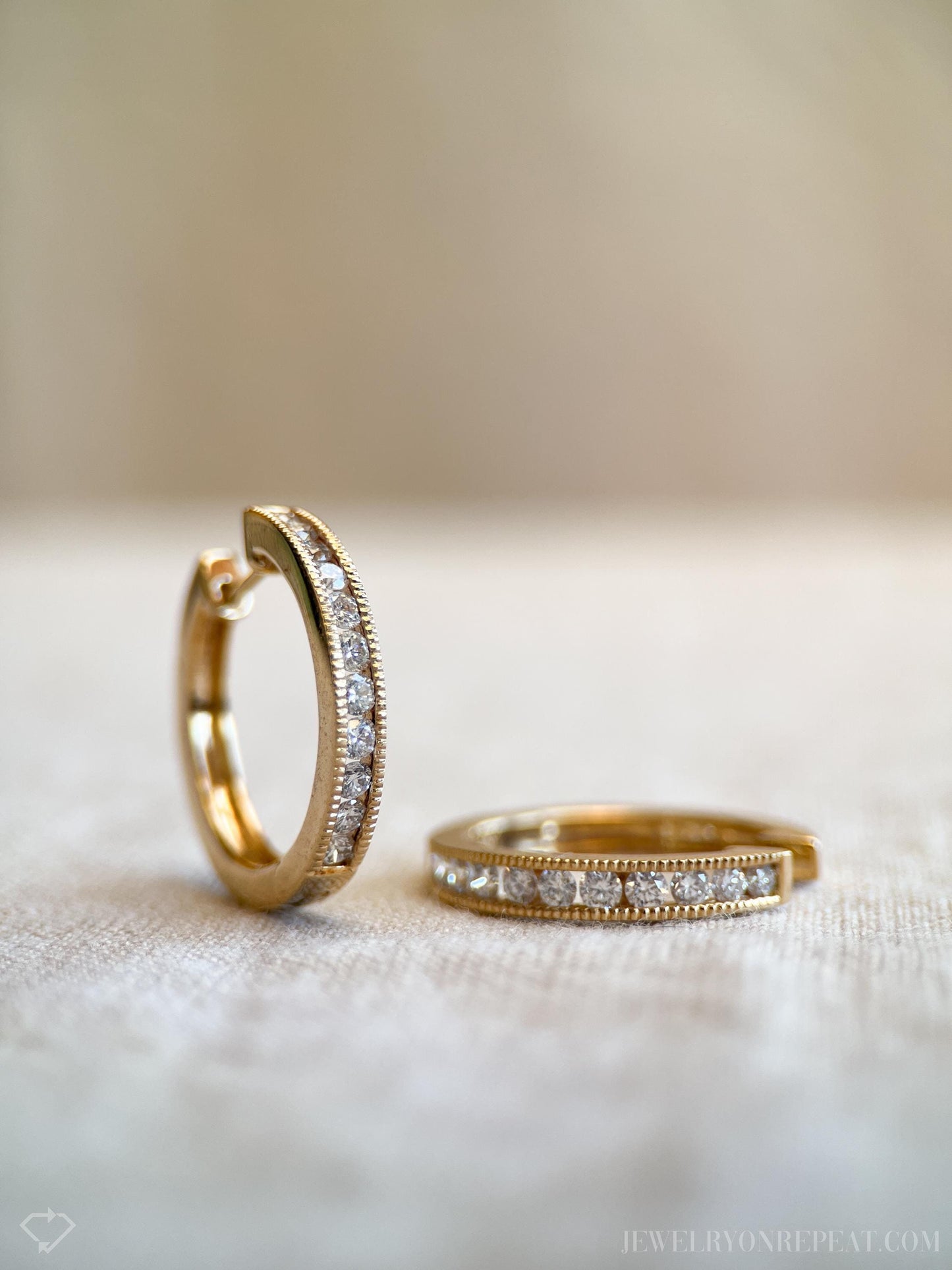 Vintage Diamond Hoop Earrings in 14k Gold