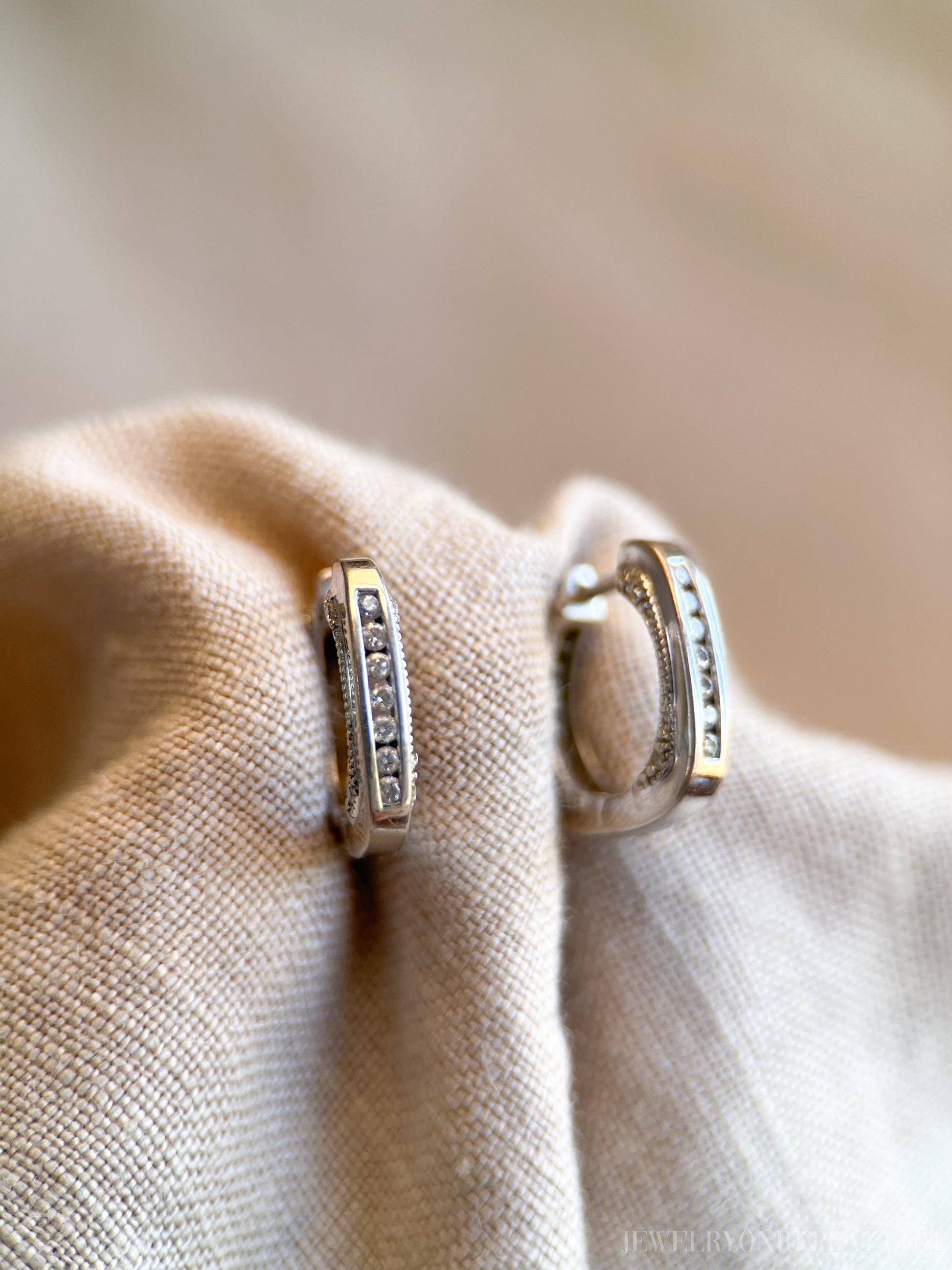 Vintage Diamond Hoop Earrings in 14k White Gold