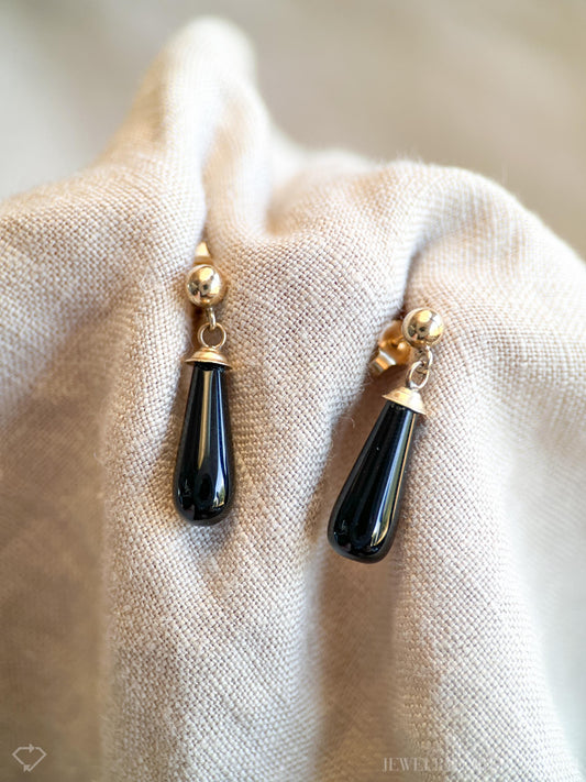 Vintage Onyx Dangle Earrings in 14k Gold