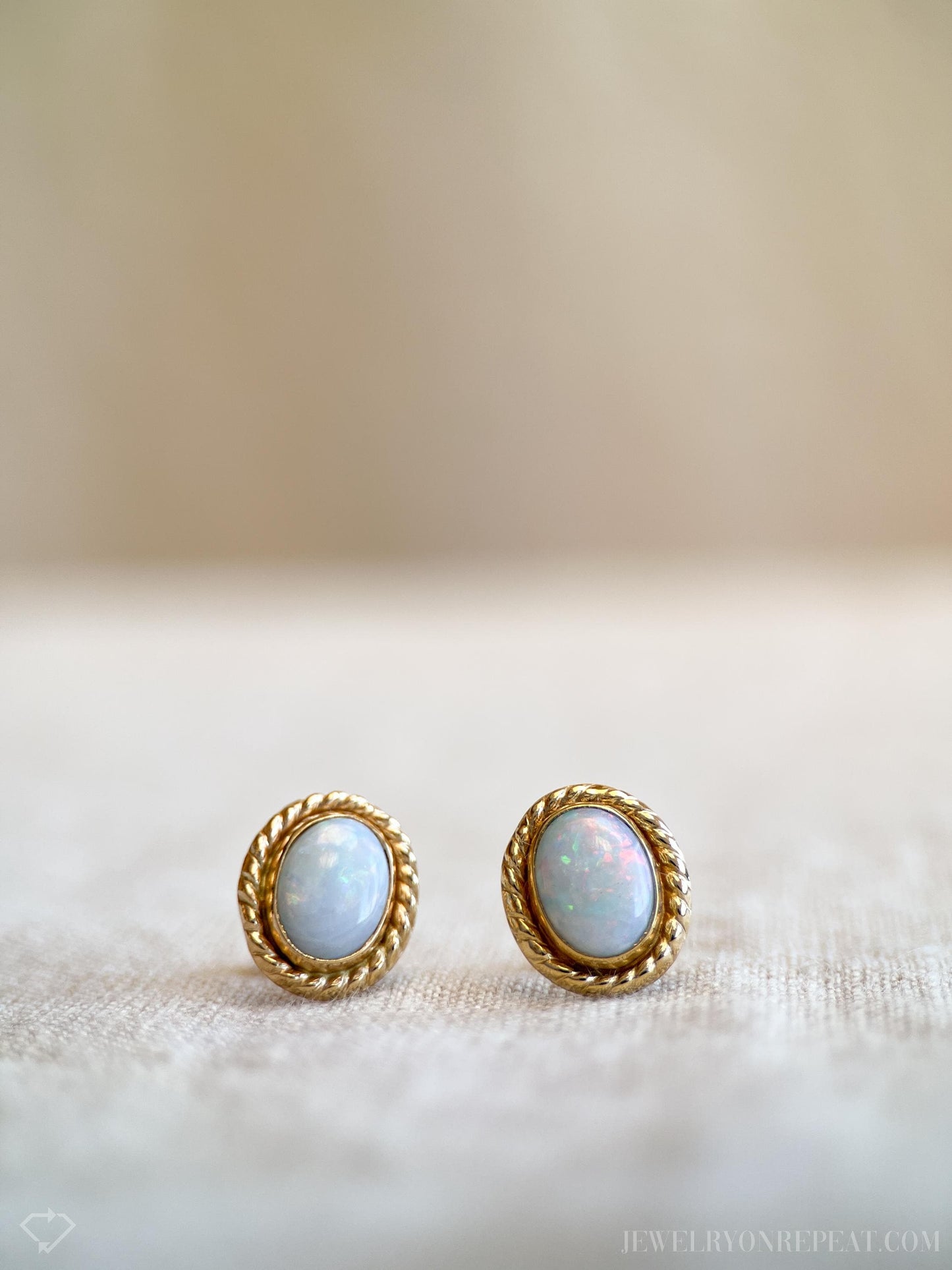 Vintage Opal Oval Stud Earrings in 14k Gold