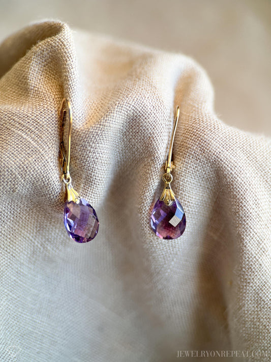 Vintage Amethyst Dangle Earrings in 14k Gold