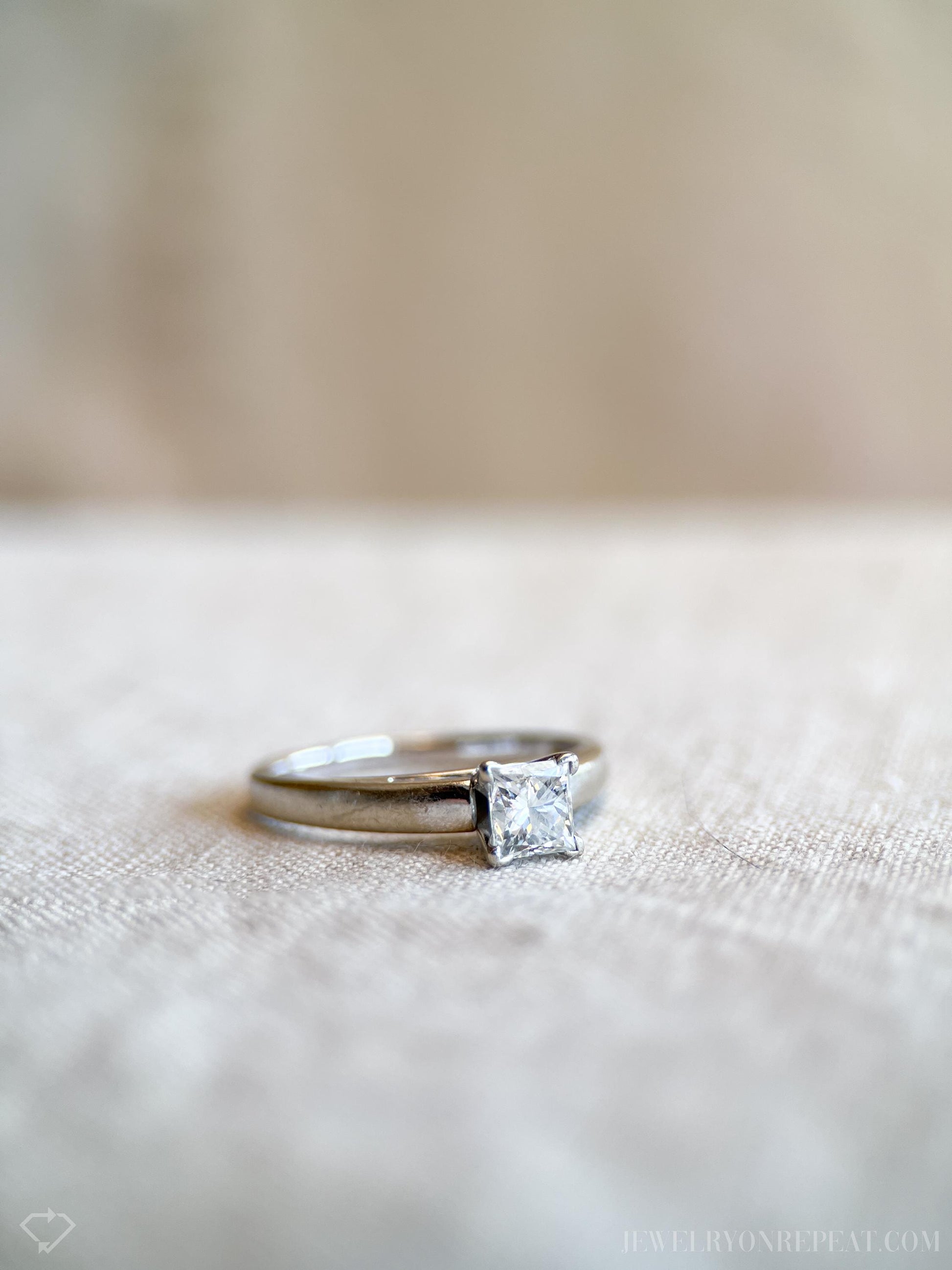 Vintage Diamond Engagement Ring, Princess Cut, 14k White Gold, 1990s Solitaire Bridal Ring