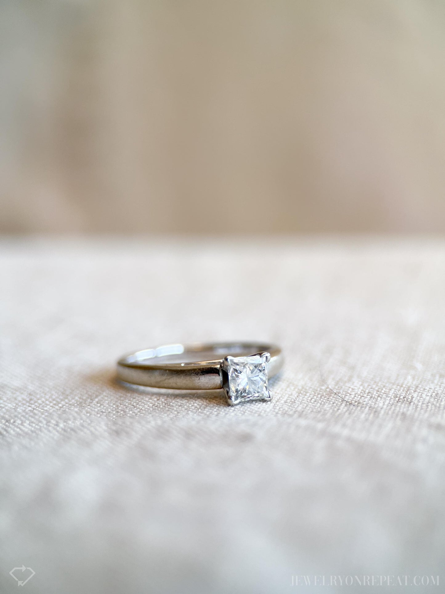 Vintage Princess Cut Diamond Solitaire Engagement Ring in 14k White Gold