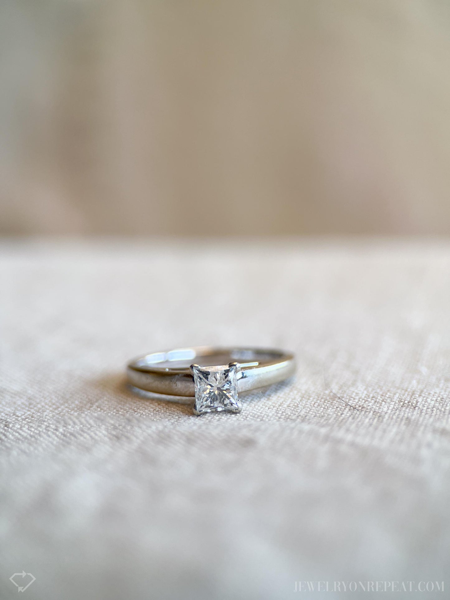 Vintage Diamond Engagement Ring, Princess Cut, 14k White Gold, 1990s Solitaire Bridal Ring