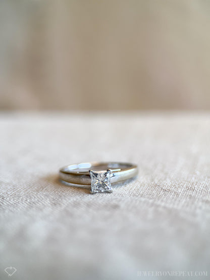 Vintage Diamond Engagement Ring, Princess Cut, 14k White Gold, 1990s Solitaire Bridal Ring