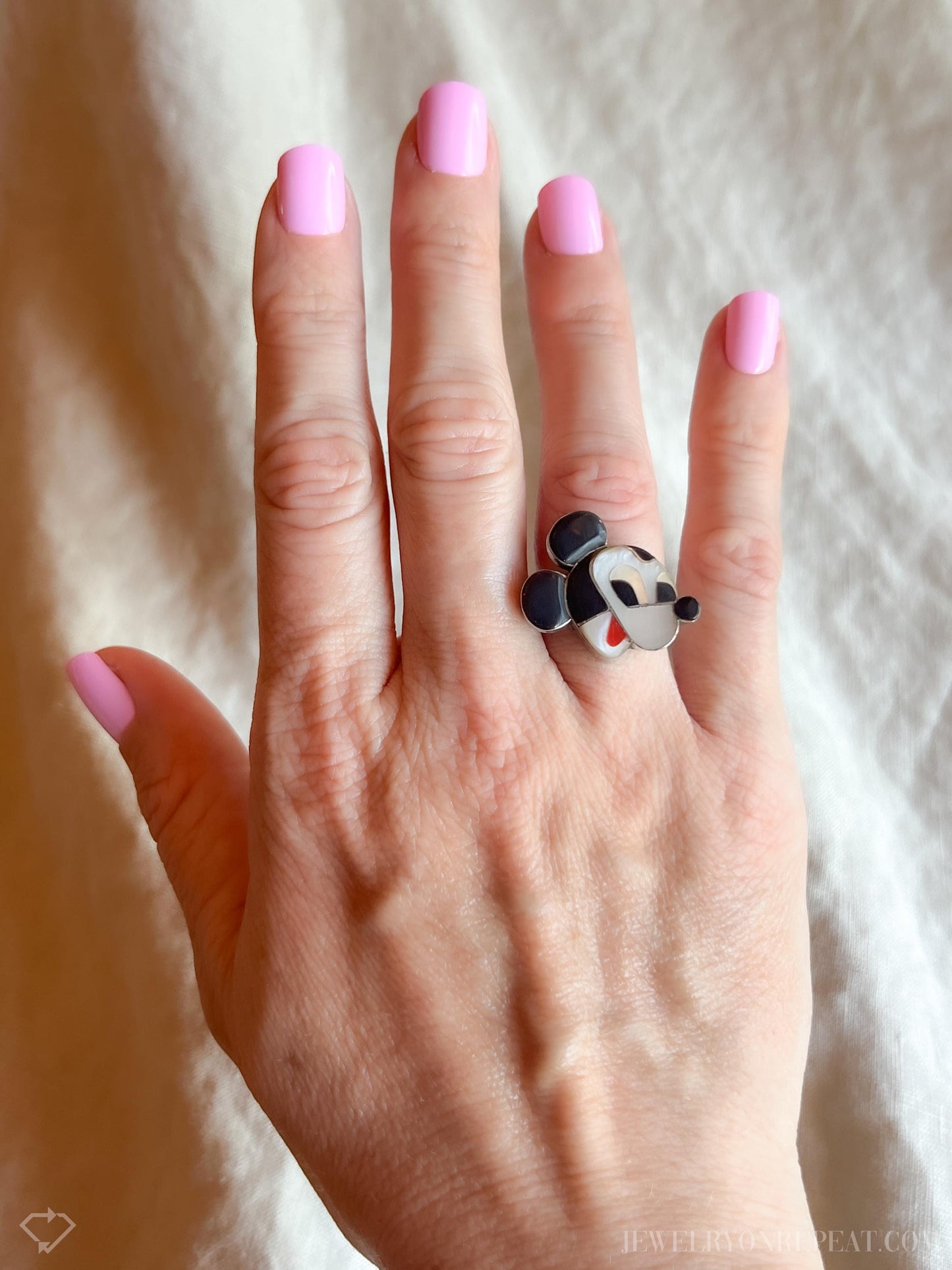 Vintage Mickey Zunitoon Gemstone Mouse Ring in Sterling Silver