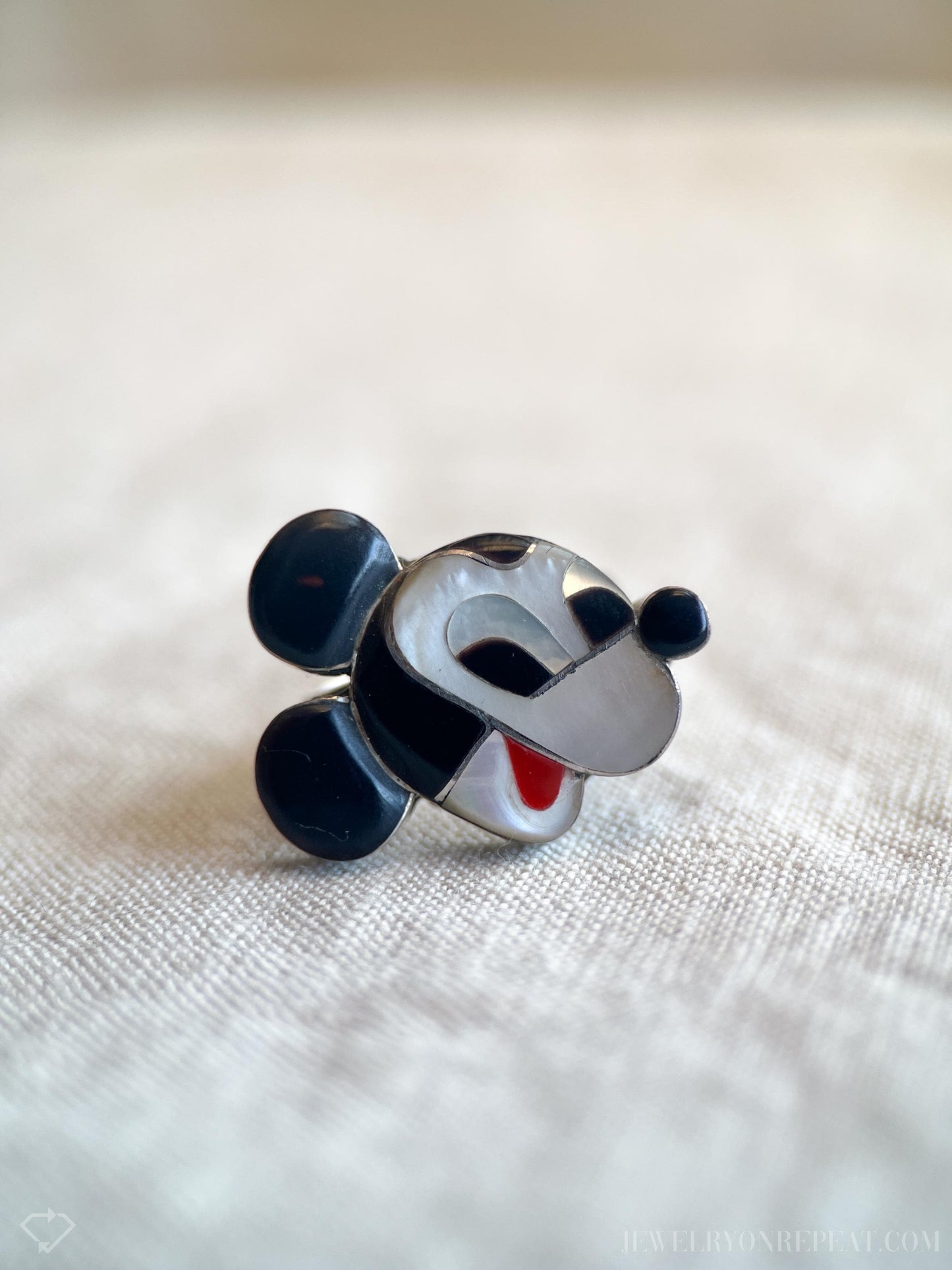 Vintage Mickey Zunitoon Gemstone Mouse Ring in Sterling Silver