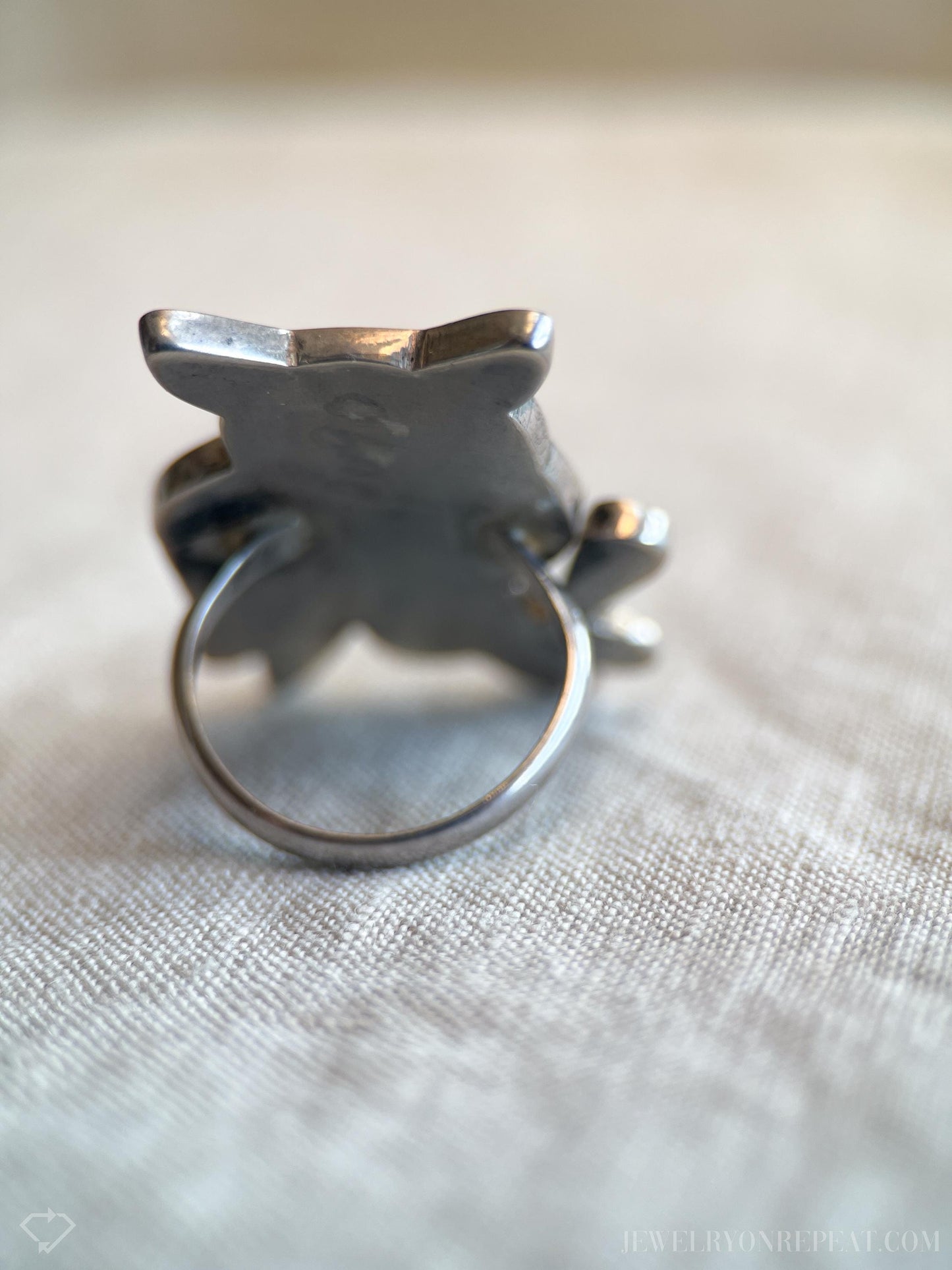 Vintage Owl Gemstone Ring in Sterling Silver