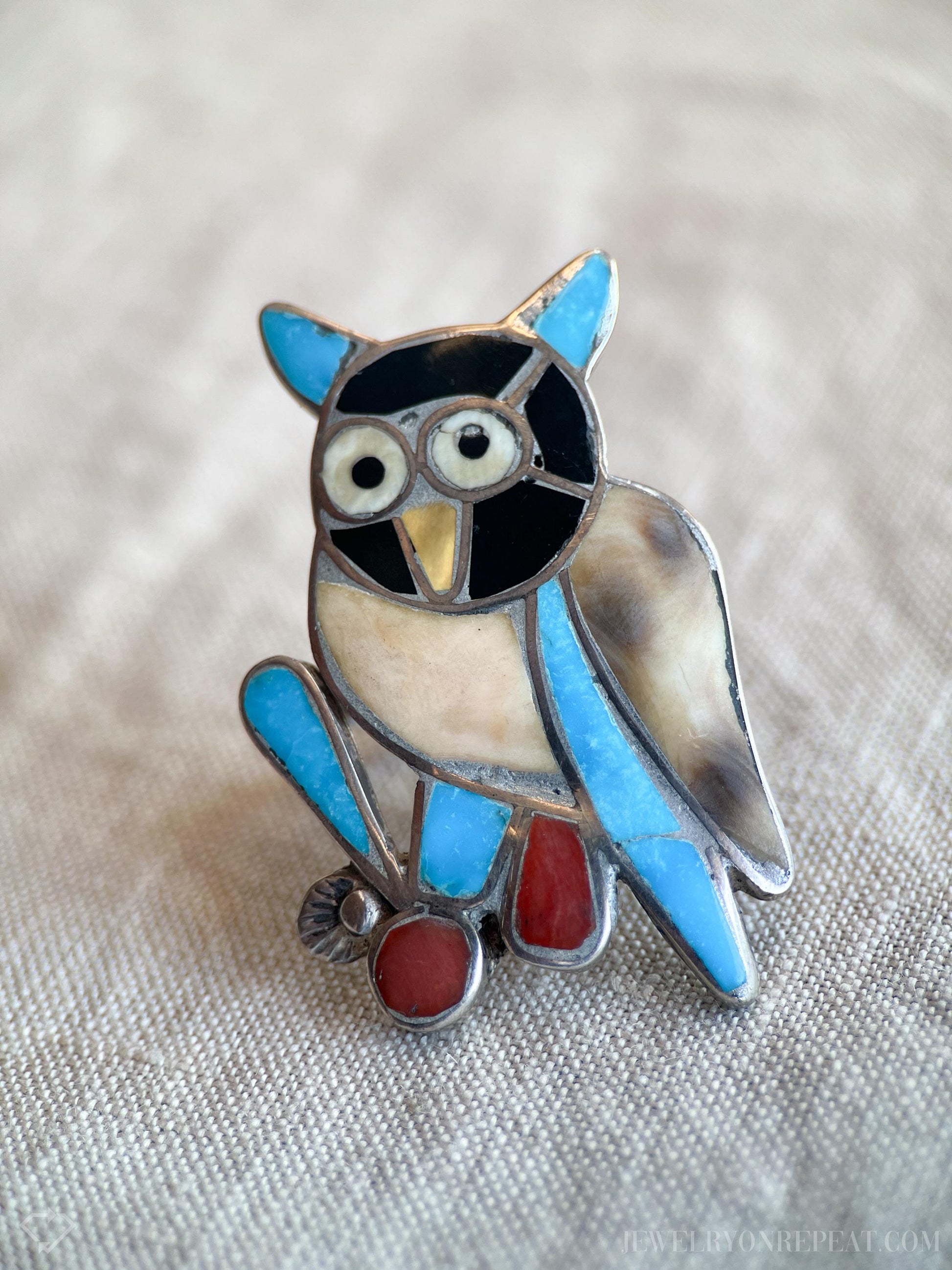 Vintage Owl Gemstone Ring in Sterling Silver