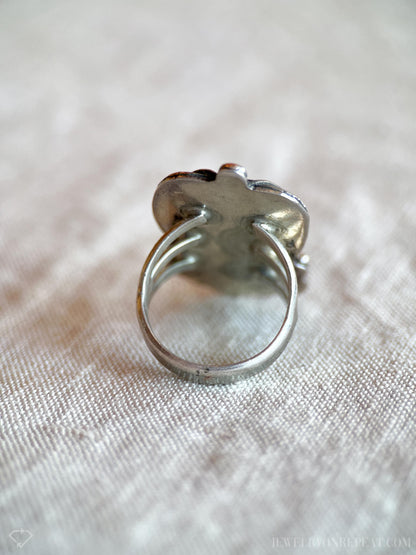 Vintage Sterling Silver Turquoise Feather Ring, Southwestern Boho Statement Jewelry