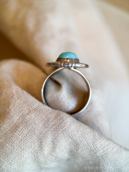 Vintage Turquoise Sterling Silver Ring, Rope Bezel Statement, Southwestern Boho Jewelry