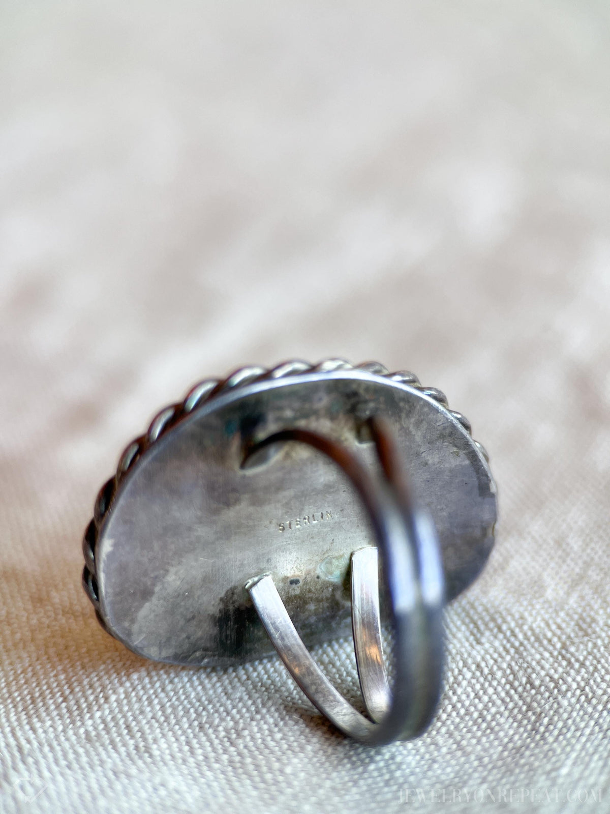 Vintage Turquoise Sterling Silver Rope Statement Ring, Southwestern Boho Jewelry