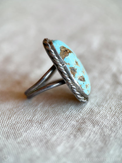 Vintage Turquoise Sterling Silver Rope Statement Ring, Southwestern Boho Jewelry