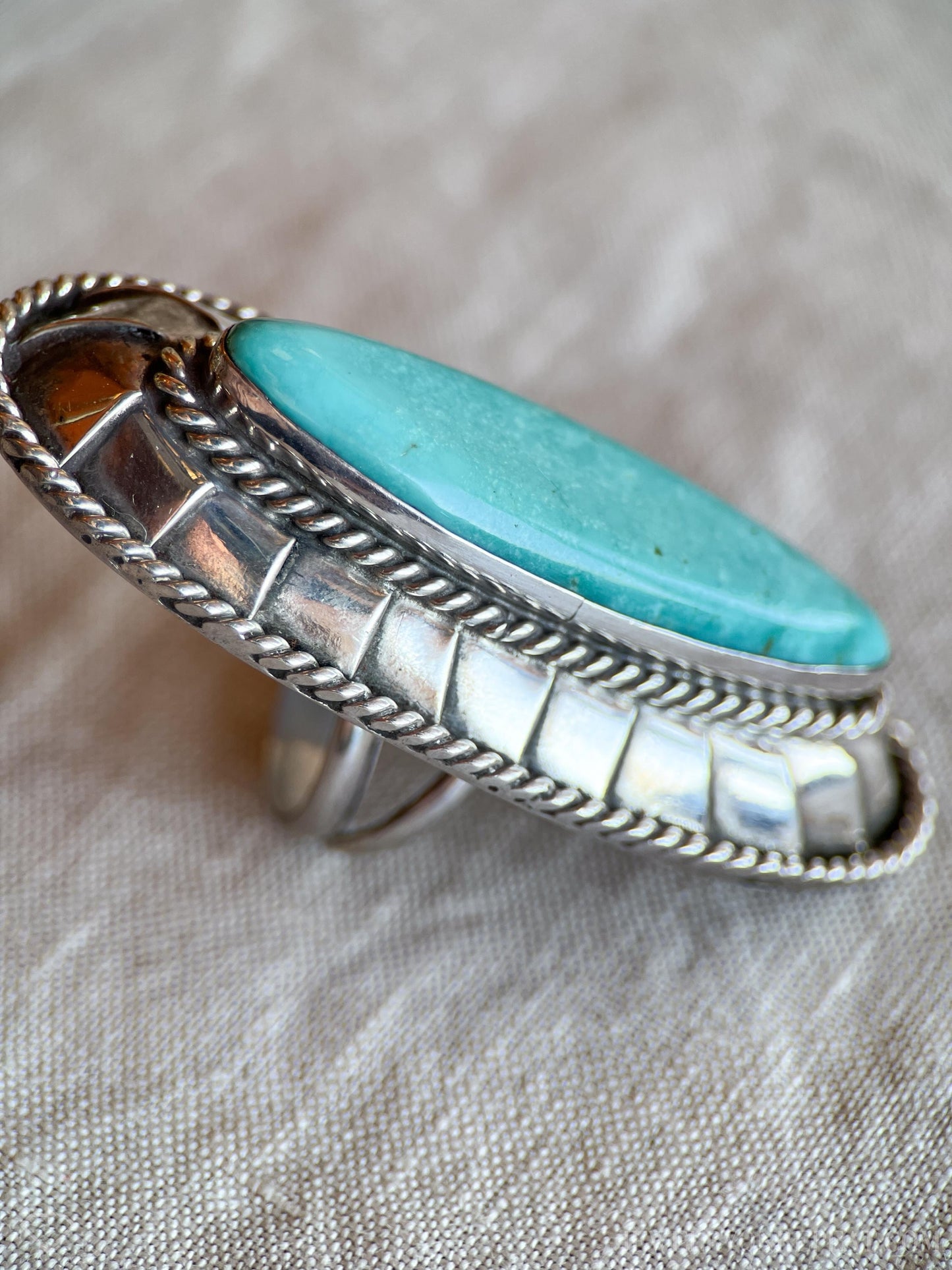 Vintage Sterling Silver Turquoise Statement Ring, Southwestern Boho Jewelry
