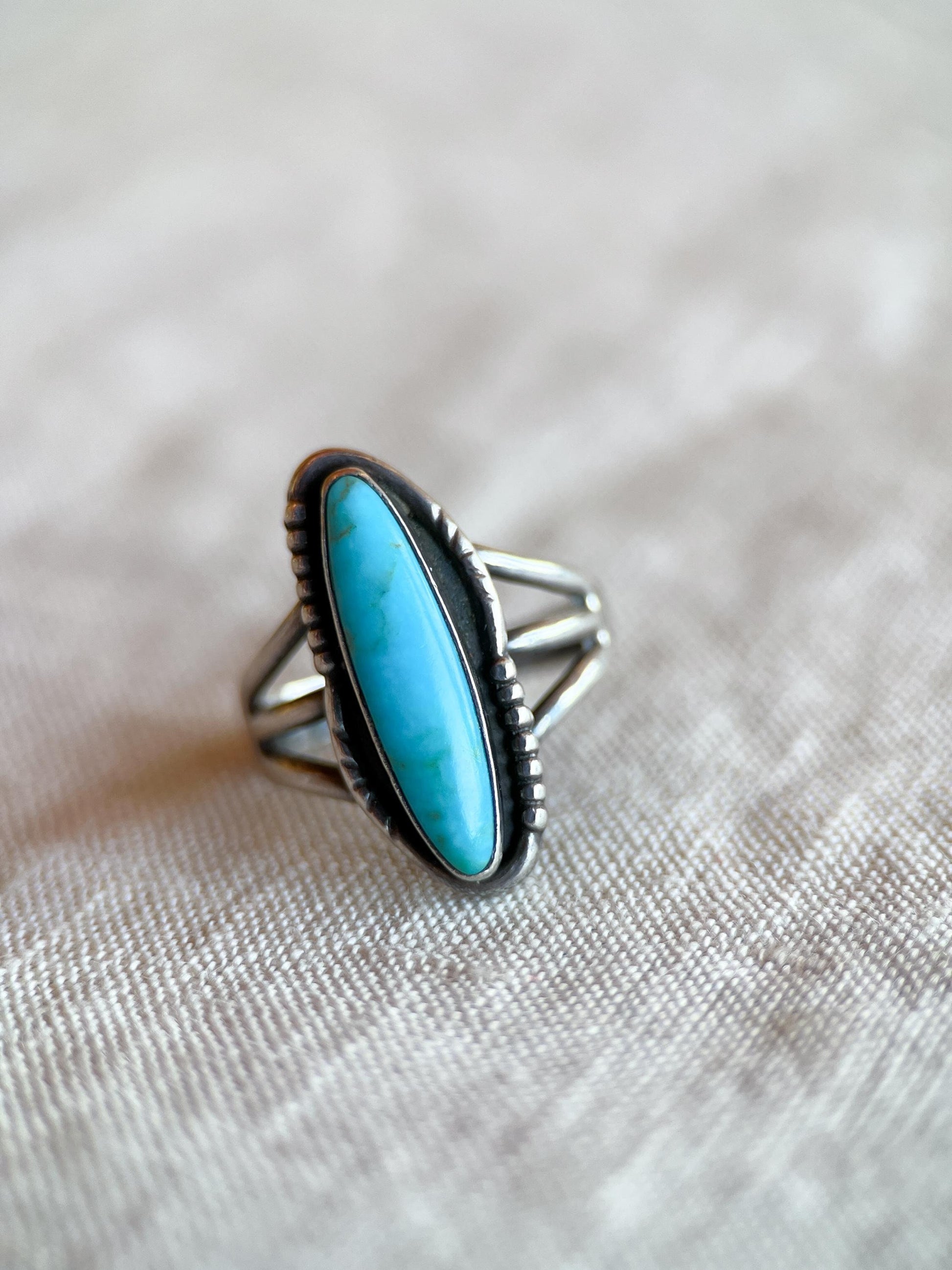 Vintage Turquoise Ring Sterling Silver, Southwestern Statement Boho Jewelry