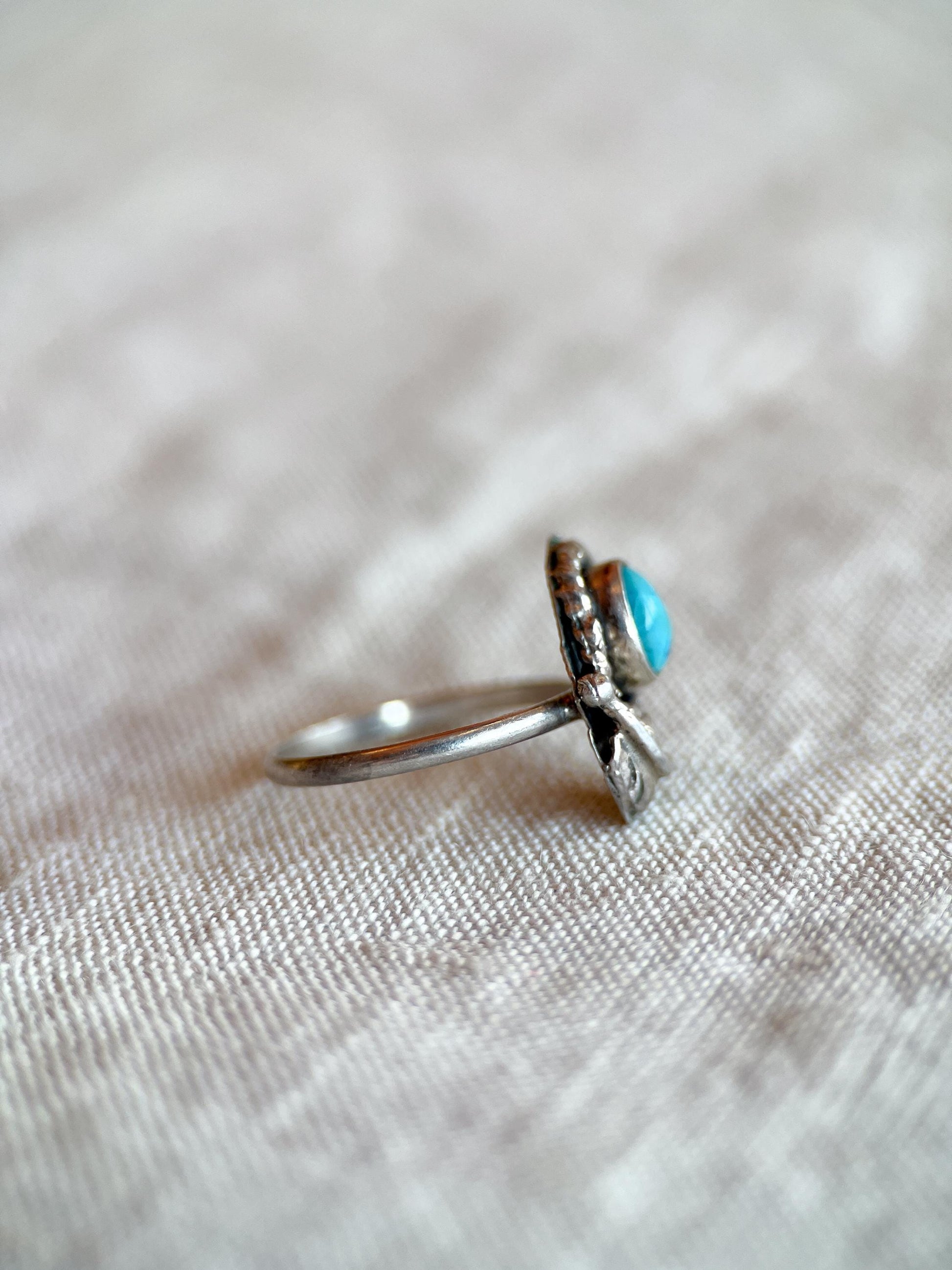Vintage Sterling Silver Turquoise Ring, Oval Statement, Southwestern Boho Jewelry