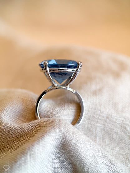 Vintage Sterling Silver Solitaire Gemstone Ring, Cocktail Statement Jewelry