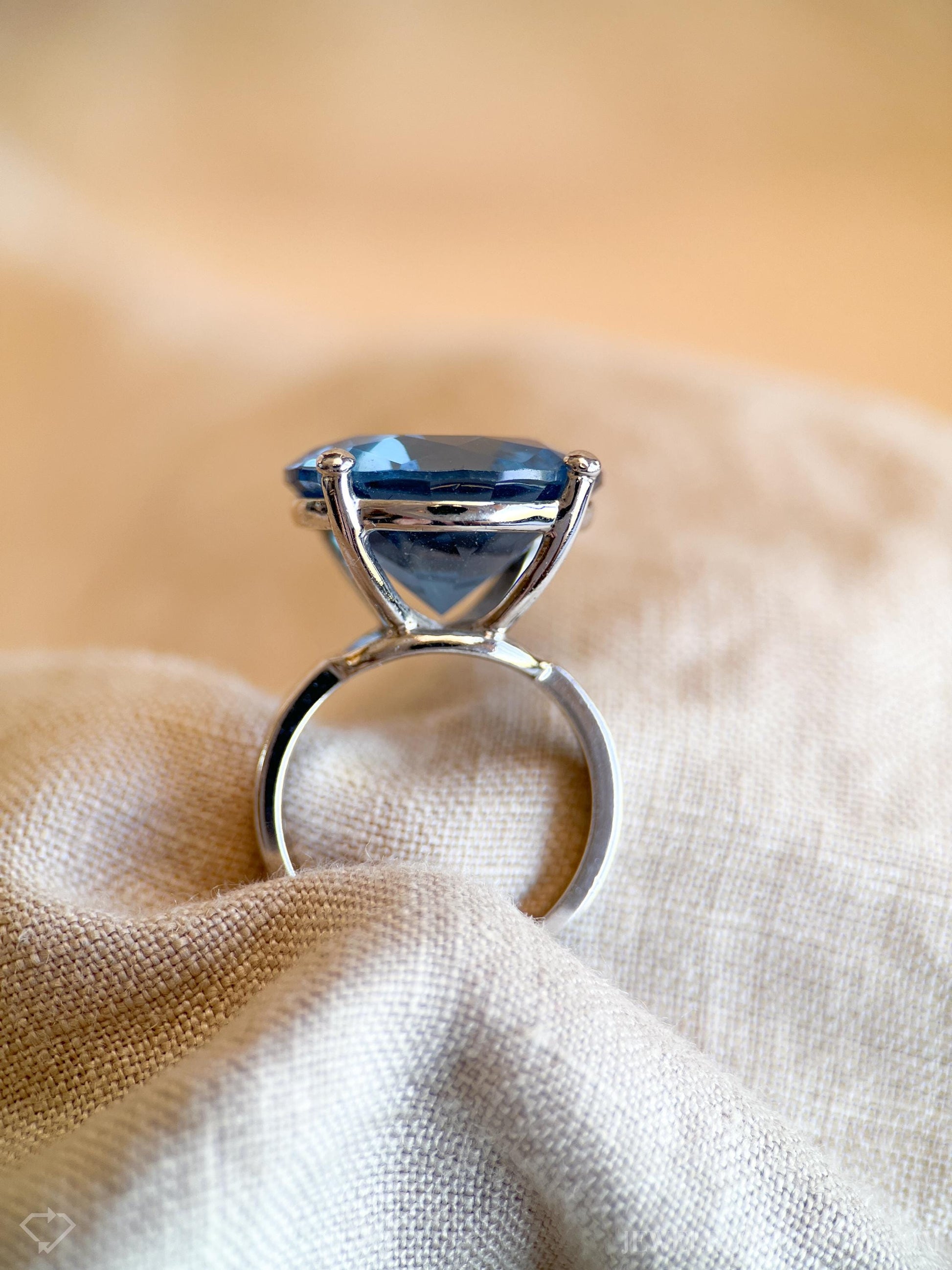 Vintage Sterling Silver Solitaire Gemstone Ring, Cocktail Statement Jewelry