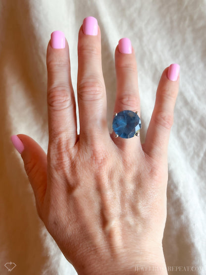 Vintage Sterling Silver Solitaire Gemstone Ring, Cocktail Statement Jewelry