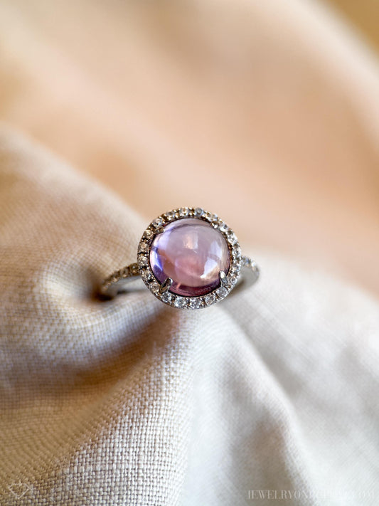 Vintage Amethyst Gemstone Halo Ring in Sterling Silver