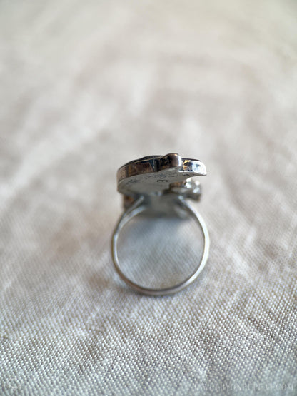 Vintage Gemstone Inlay Figure Ring Sterling Silver, Southwestern Jewelry, Everyday Ring