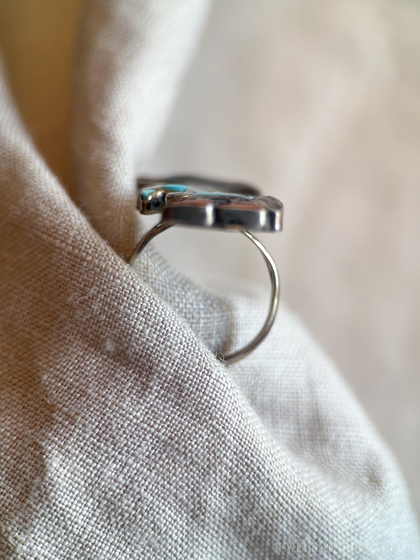Vintage Gemstone Inlay Figure Ring Sterling Silver, Southwestern Jewelry, Everyday Ring