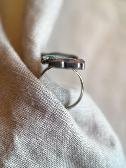 Vintage Gemstone Inlay Figure Ring Sterling Silver, Southwestern Jewelry, Everyday Ring