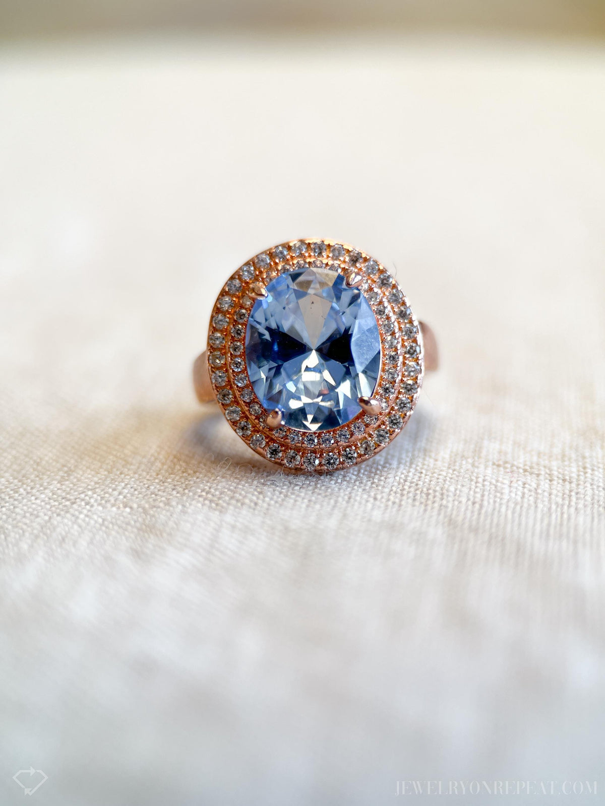 Vintage Blue Spinel Halo Ring, Rose Gold Plated Sterling Silver Statement Jewelry