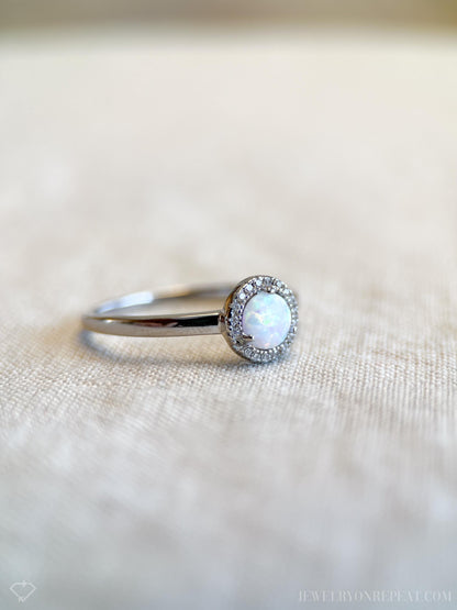 Opal Halo Gemstone Ring in Sterling Silver