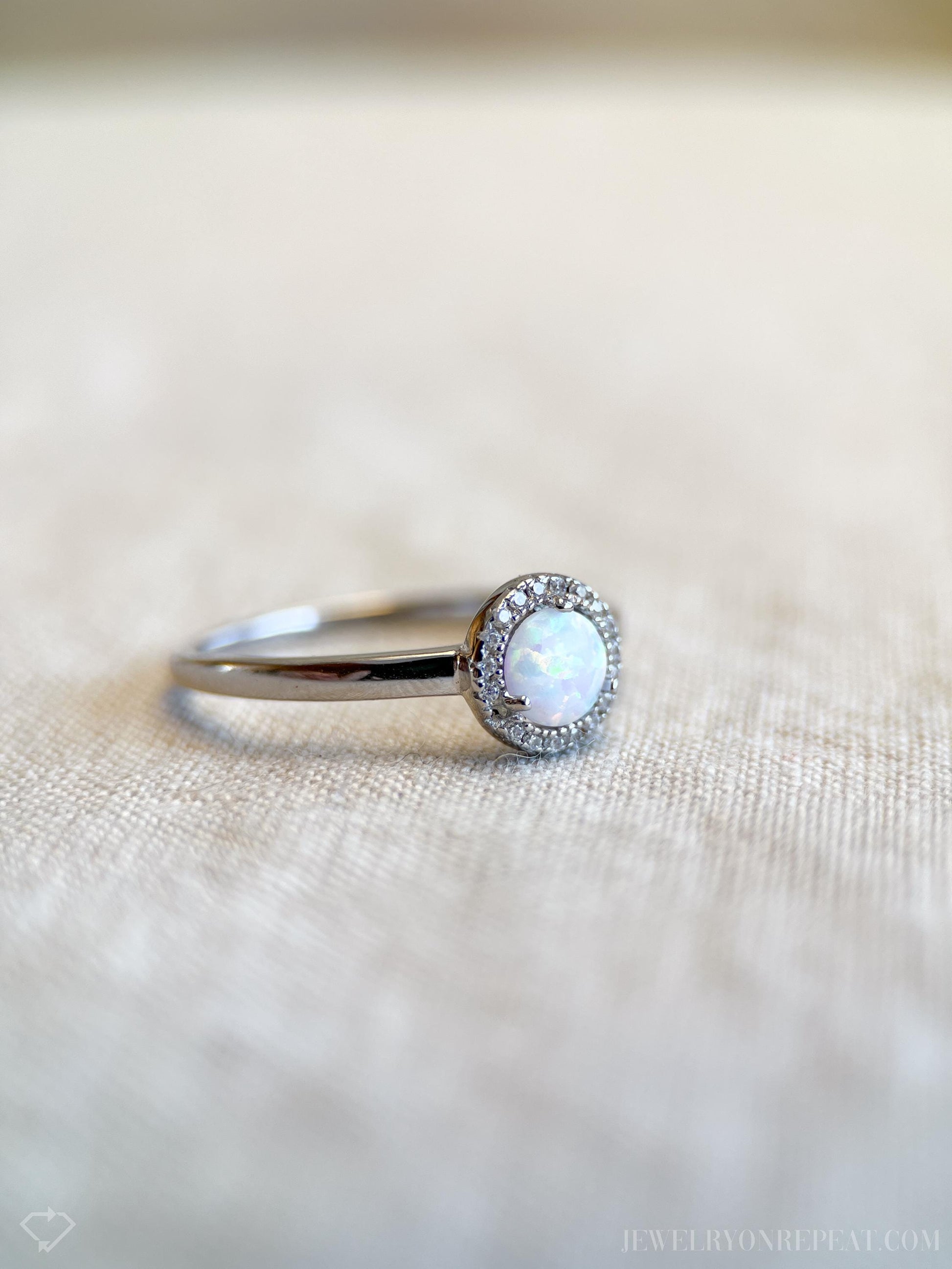 Opal Halo Gemstone Ring in Sterling Silver - Timeless