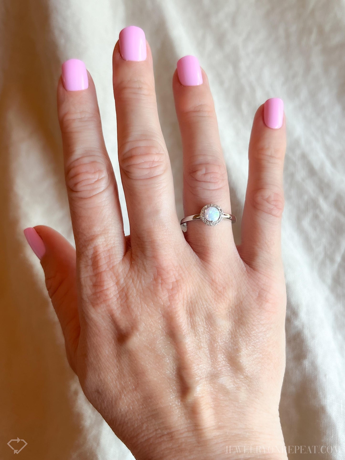 Opal Halo Gemstone Ring in Sterling Silver