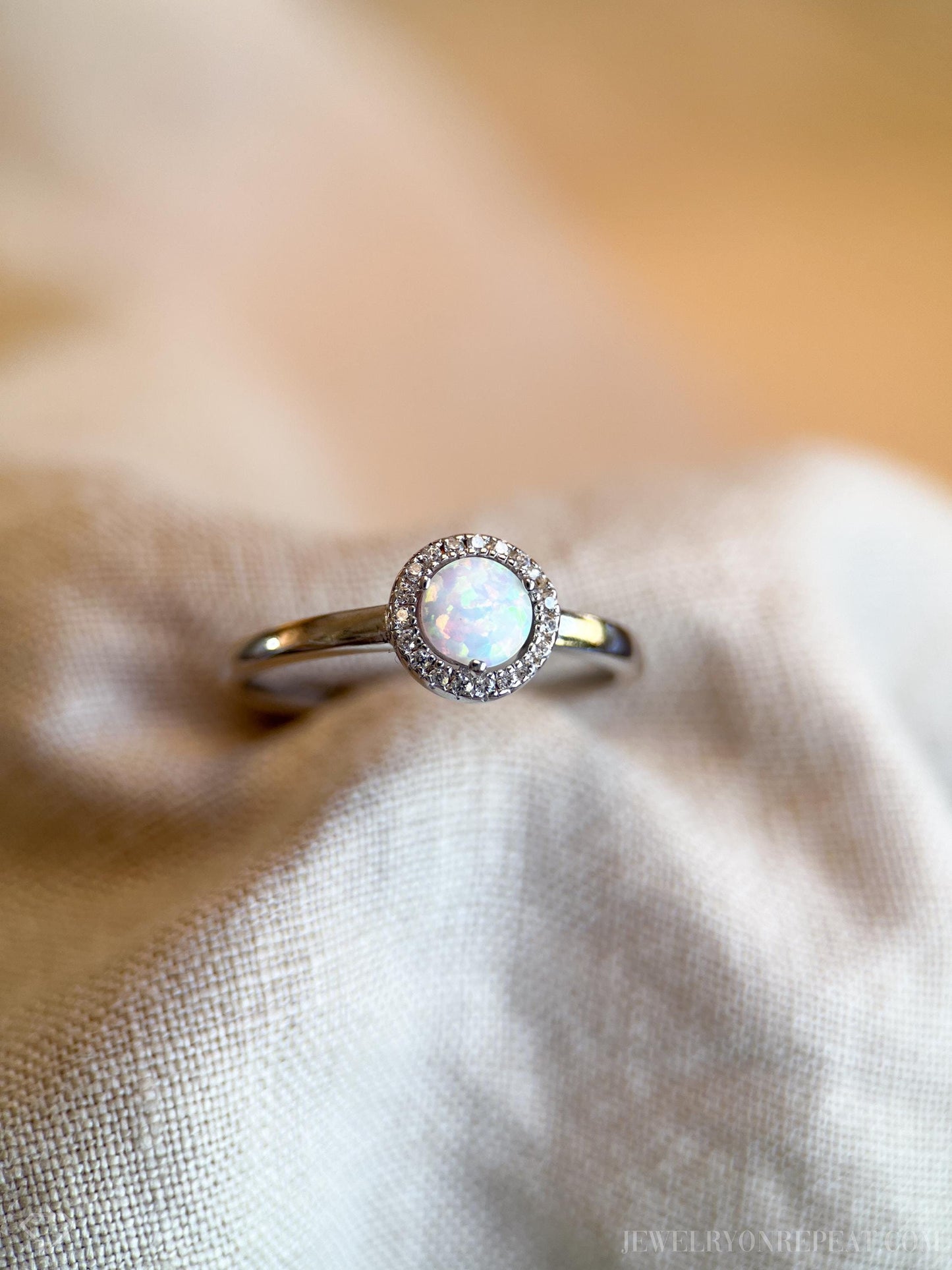 Opal Halo Gemstone Ring in Sterling Silver - Timeless