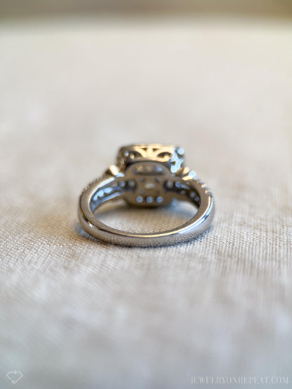 Vintage Cubic Zirconia Engagement Ring, Round Cut, Sterling Silver, 2000s Halo Bridal Ring