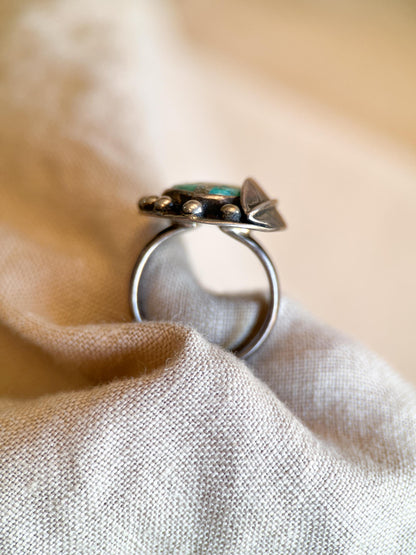 Vintage Turquoise Ring Sterling Silver, Southwestern Leaf/Feather Statement Ring, Boho Everyday Jewelry