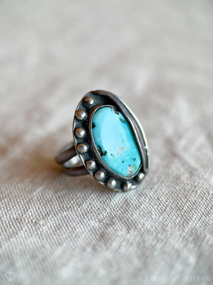 Vintage Turquoise Ring Sterling Silver, Southwestern Leaf/Feather Statement Ring, Boho Everyday Jewelry