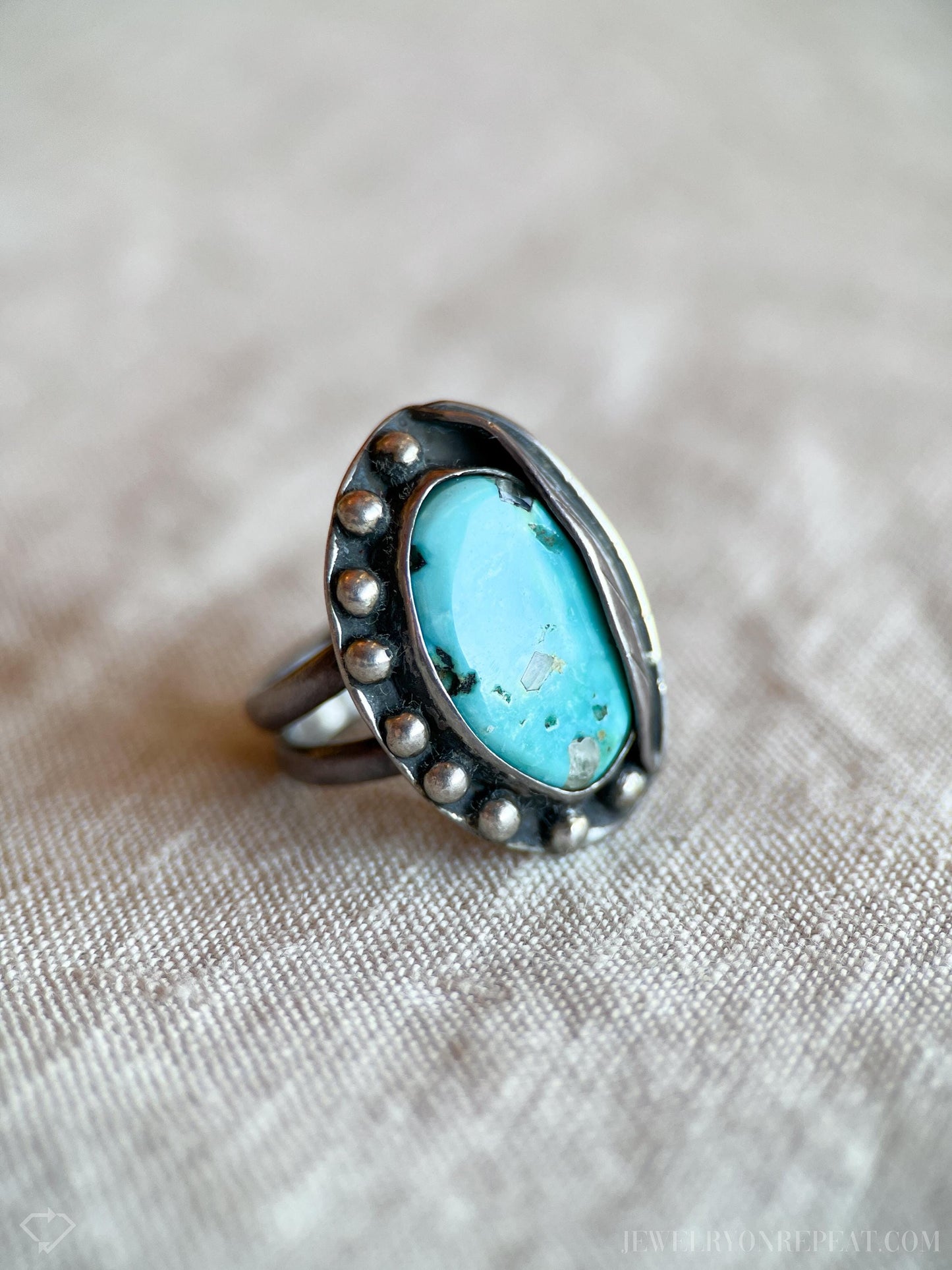 Vintage Turquoise Ring Sterling Silver, Southwestern Leaf/Feather Statement Ring, Boho Everyday Jewelry