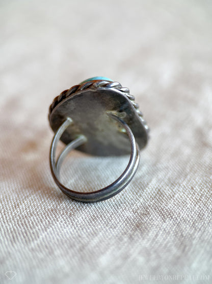 Vintage Turquoise Sterling Silver Rope Statement Ring, Southwestern Boho Jewelry
