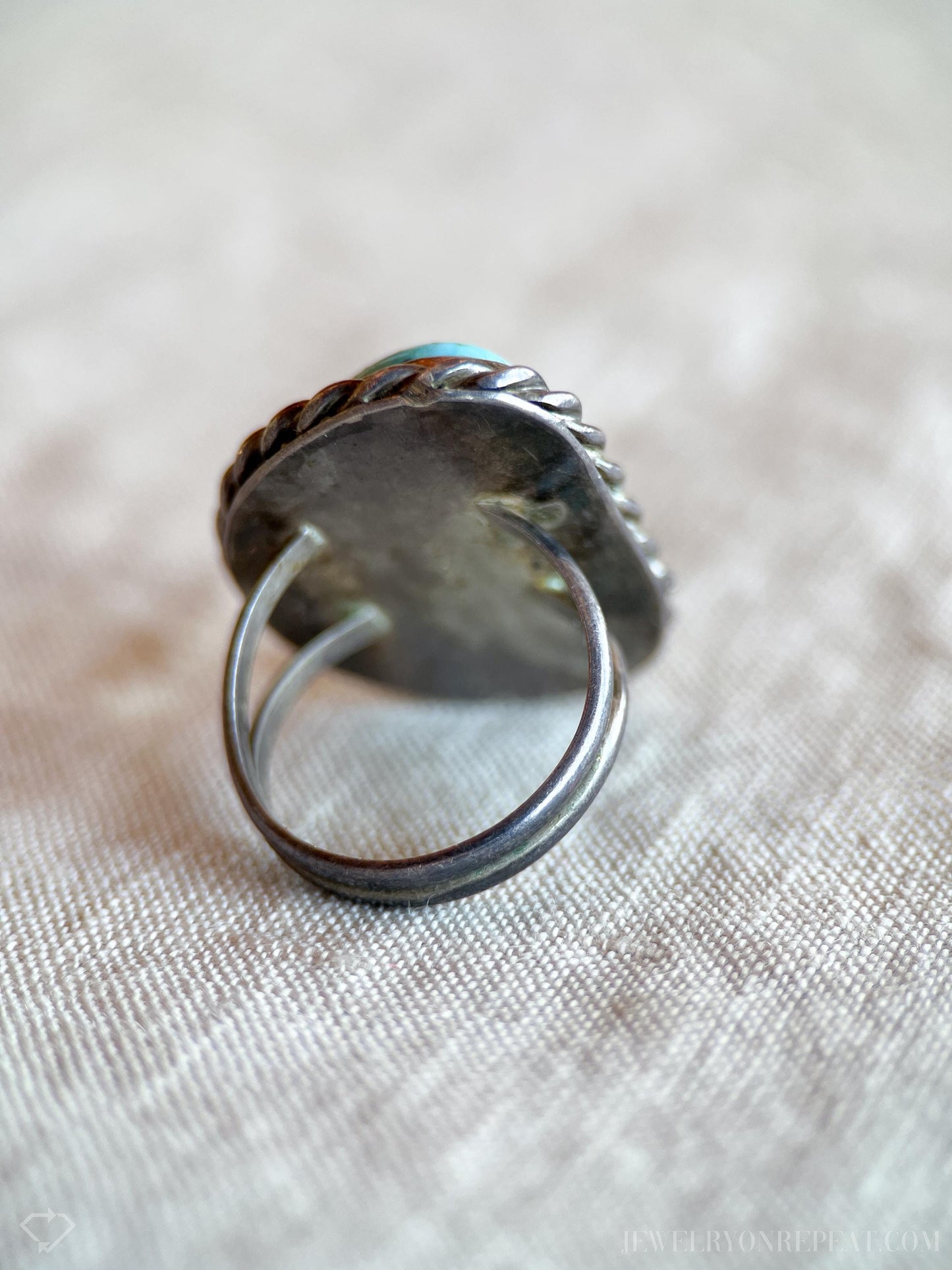 Vintage Turquoise Sterling Silver Rope Statement Ring, Southwestern Boho Jewelry