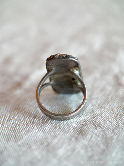 Vintage Turquoise Sterling Silver Double Square Ring, Southwestern Boho Jewelry