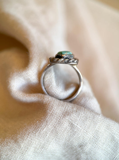 Vintage Turquoise Sterling Silver Double Square Ring, Southwestern Boho Jewelry