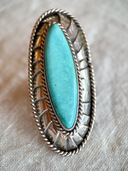 Vintage Sterling Silver Turquoise Statement Ring, Southwestern Boho Jewelry