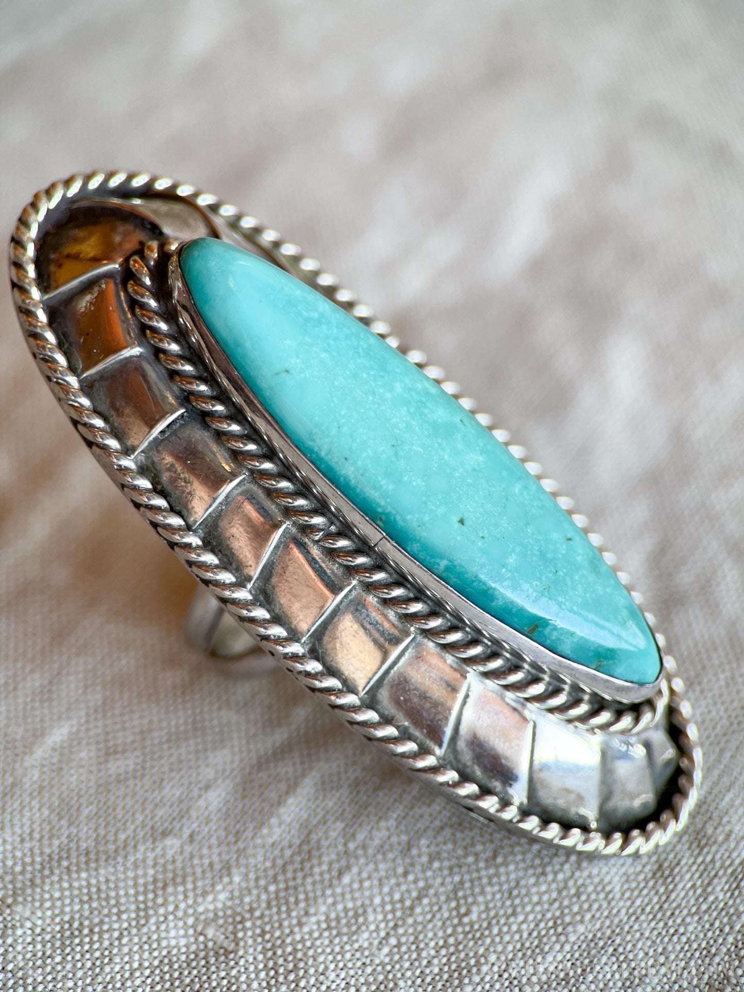 Vintage Sterling Silver Turquoise Statement Ring, Southwestern Boho Jewelry