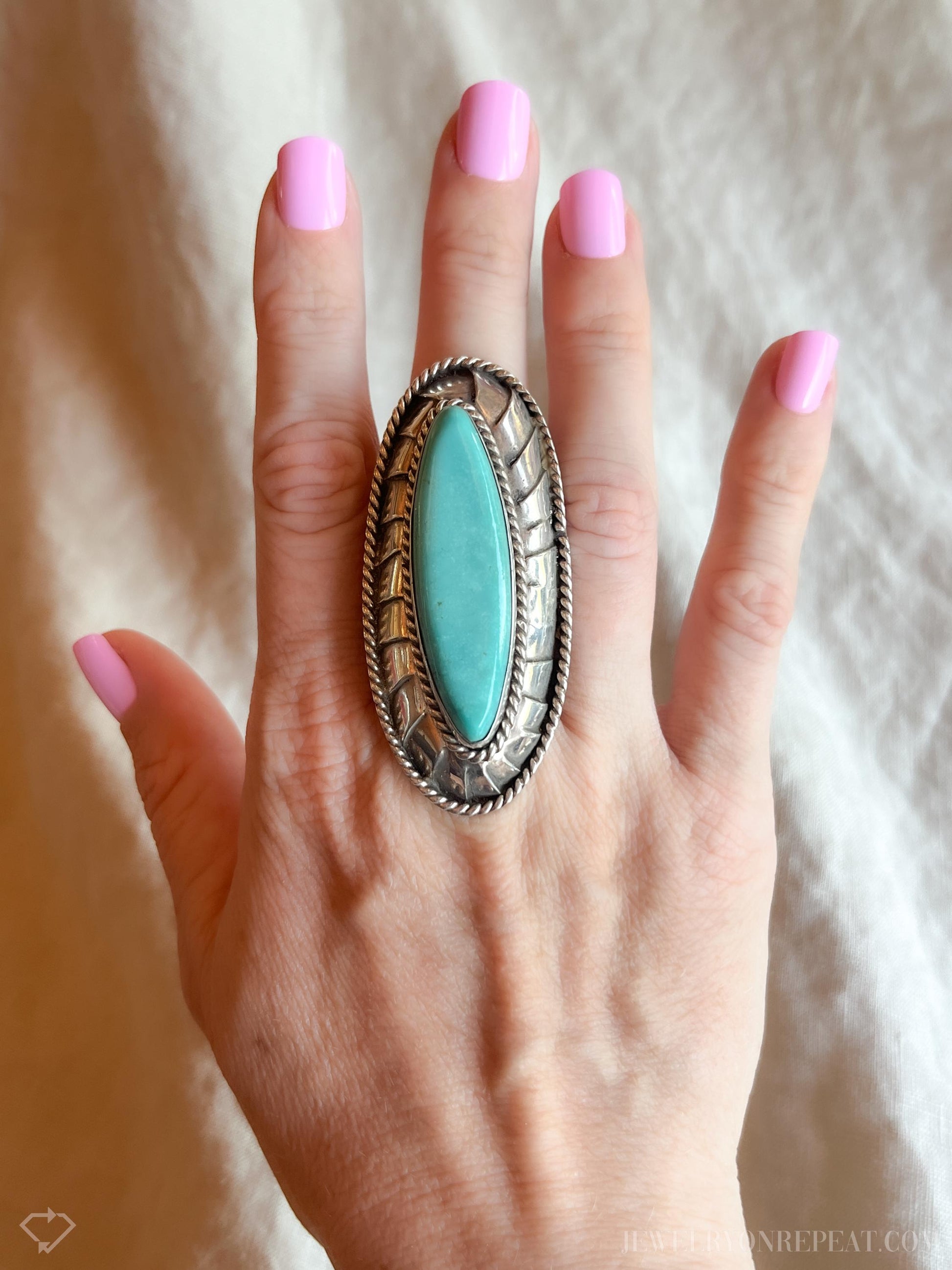 Vintage Sterling Silver Turquoise Statement Ring, Southwestern Boho Jewelry
