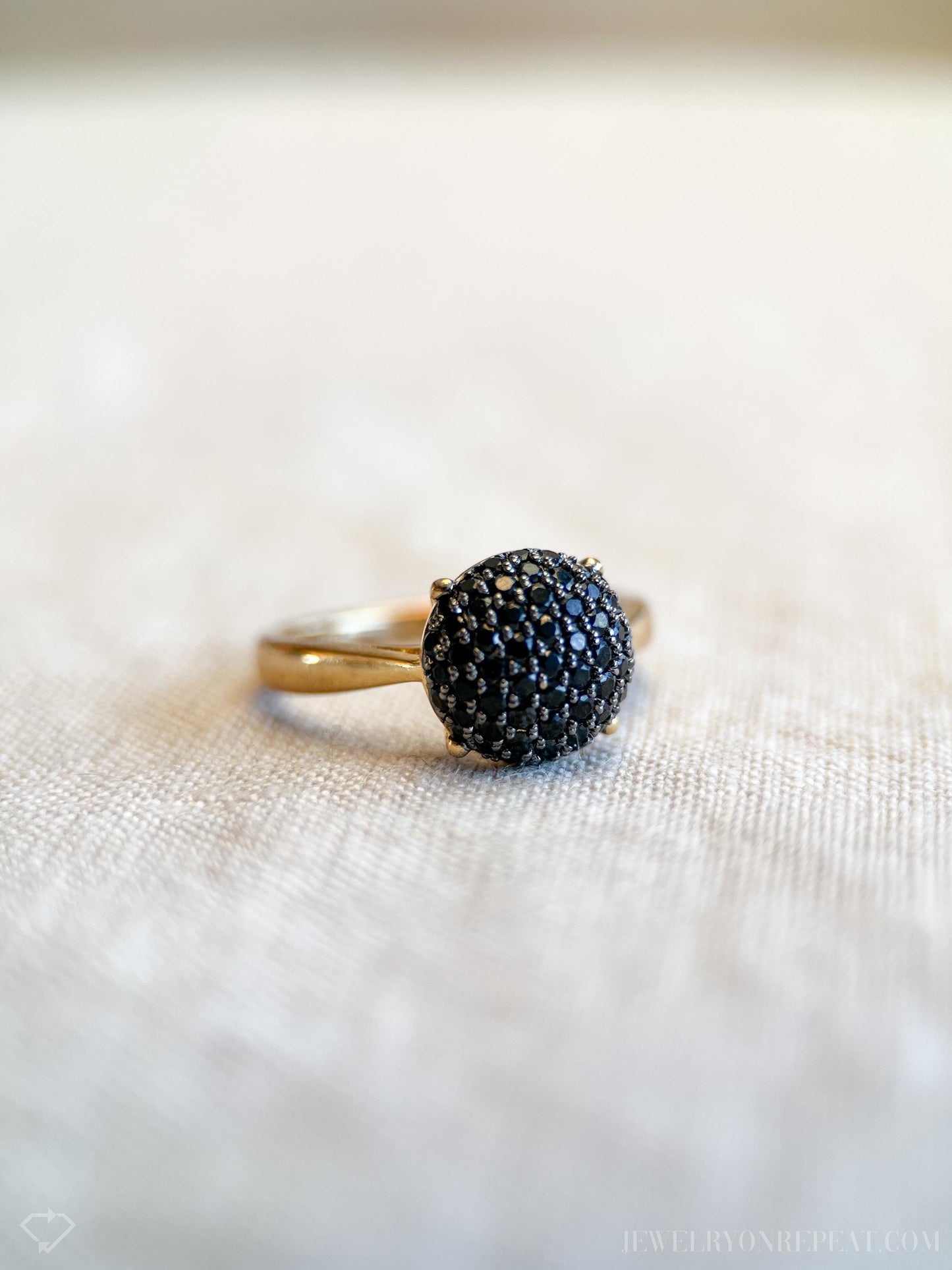 Vintage Pave Black Cubic Zirconia Ring in Gold Plated Sterling Silver