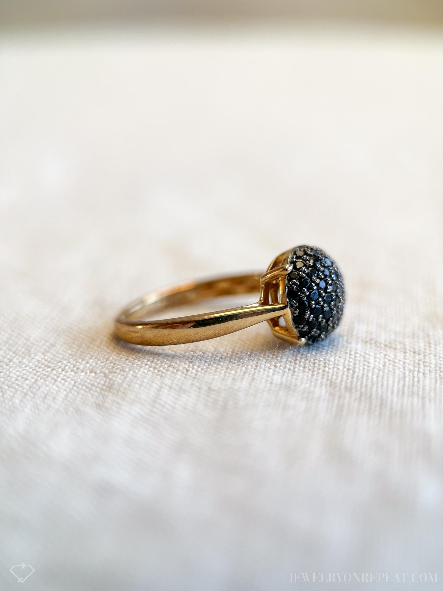 Vintage Pave Black Cubic Zirconia Ring in Gold Plated Sterling Silver