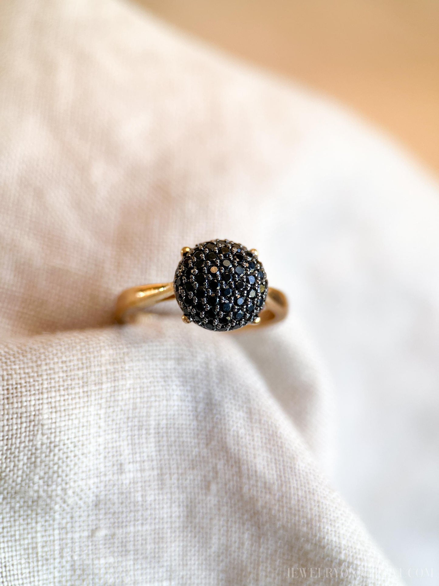 Vintage Pave Black Cubic Zirconia Ring in Gold Plated Sterling Silver